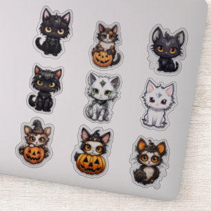 Adesivo Conjunto de 9 Vinhetas de Vinil Gatos de Halloween