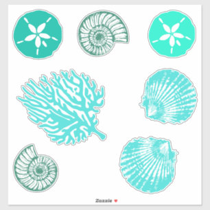 Adesivo Conjunto de areia azul de praia e conchas