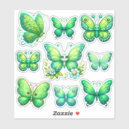 Adesivo conjunto de borboletas verdes vibrantes