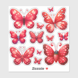 Adesivo conjunto de borboletas vermelhas vibrantes