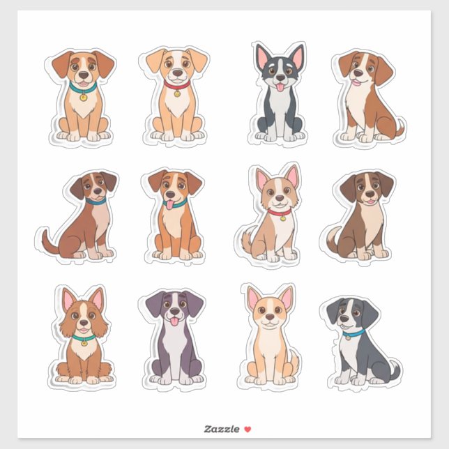 Adesivo Conjunto de Cachorros Adoráveis (Folha)