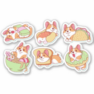 ADESIVO CONJUNTO DE CARACTERES DE COMIDA DO CACHORRO CORGI