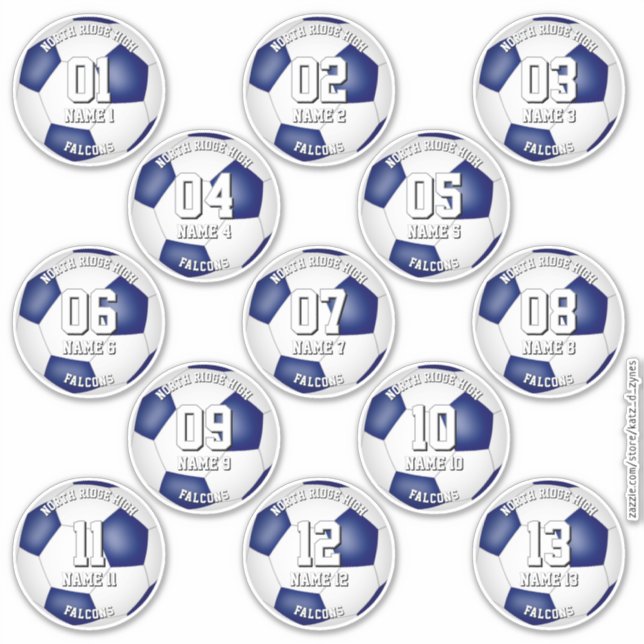 Adesivo conjunto de cores de time azul branco 13 jogadores (Frente)