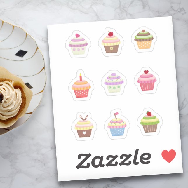 Adesivo Conjunto de Cupcakes Coloridos (Set of Colorful Cupcakes Stickers)