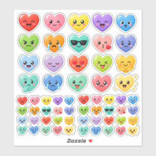 Adesivo Conjunto de Emoji de Coração Kawaii Fofo Cor Emoci
