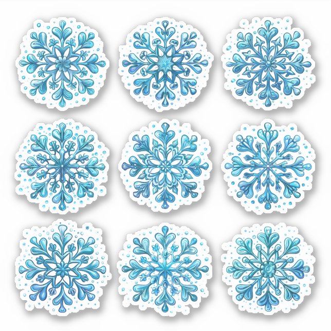 Adesivo Conjunto de Flocos de Neve Azul (Frente)