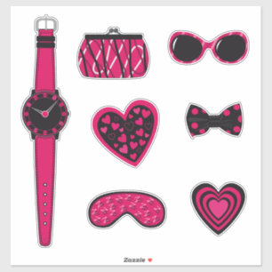 Adesivo Conjunto de Itens Rosa e Preto