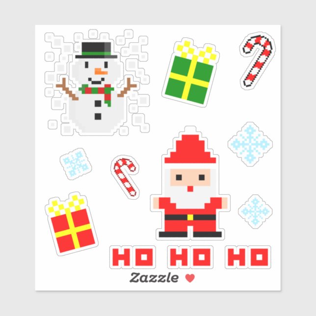 Adesivo Conjunto de Natal de Pixel Art (Folha)