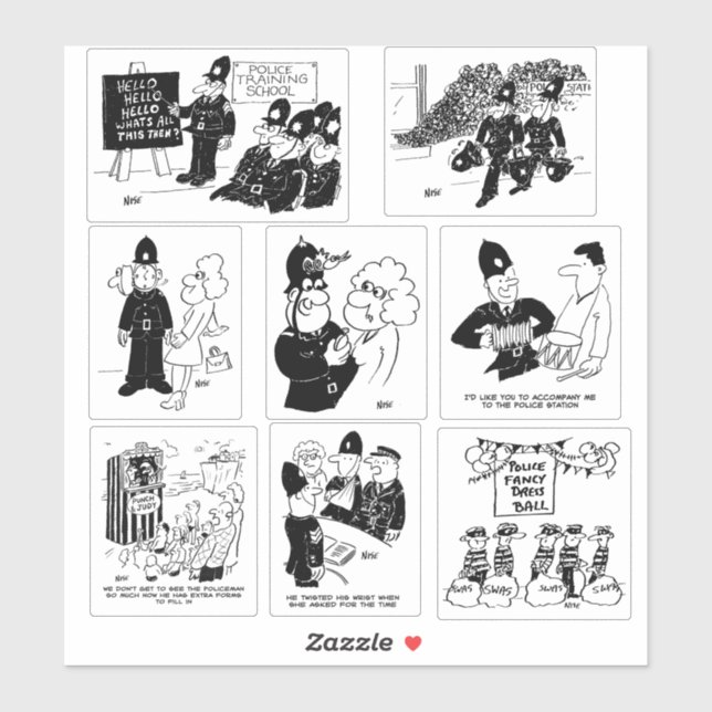 Adesivo Conjunto de Oito Cartoons Engraçados da Polícia do (Folha)