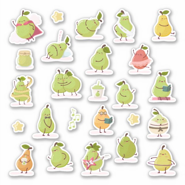 Adesivo Conjunto de peras kawaii divertidas (Frente)