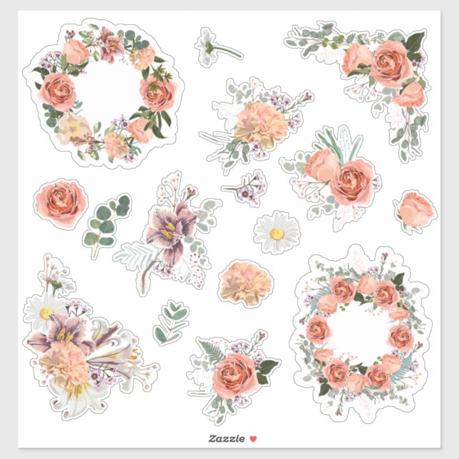 Adesivo Conjunto de rosas e elementos de flores de primave (Folha)