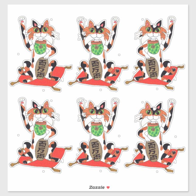 Adesivo Conjunto de Seis Gatos Cute Maneki Neko Lucky Beck (Folha)
