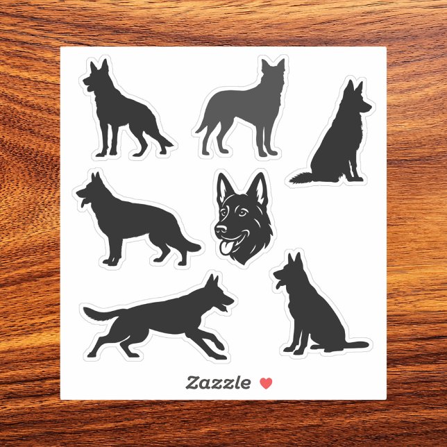 Adesivo Conjunto de Silhuetas Pretas de Cão Pastor Alemão (german shepherd silhouette sheet)