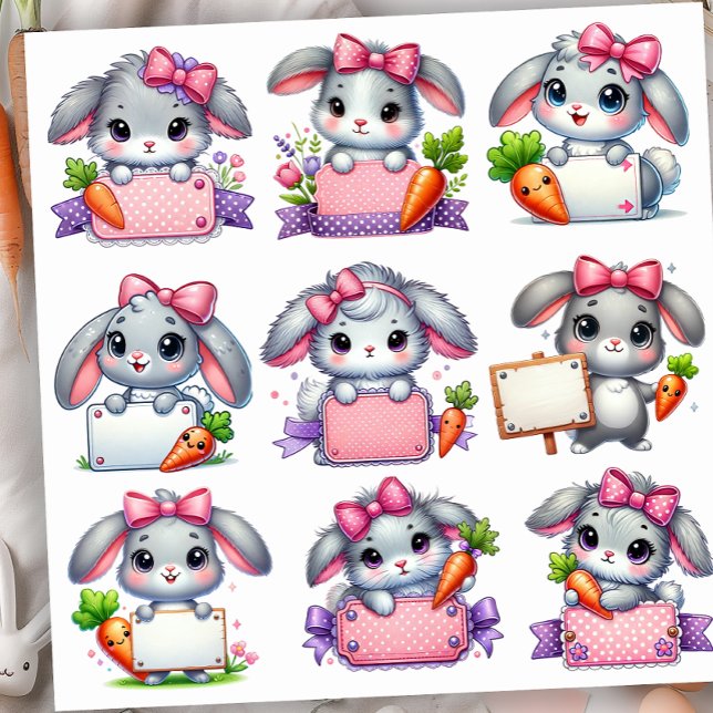 Adesivo Conjunto de Titulares de Sinal de Coelho da Páscoa (Criador carregado)