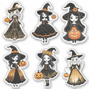Adesivo Conjunto de Vinhetas de Bruxas do Whimsical Hallow