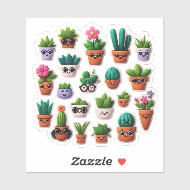 Adesivo Conjunto De Vinhetas De Plantas Vedadas Kawaii Com (Folha)