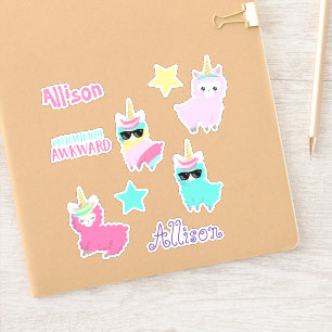 Adesivo Conjunto divertido personalizado de lhama unicórni