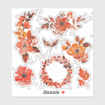 Conjunto Floral de Cor de Água Laranja