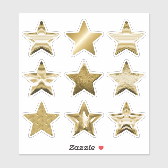 Adesivo Conjunto Metálico Dourado de Estrelas 9 Sticker (Folha)