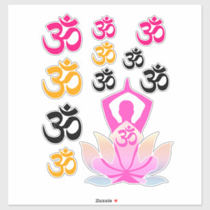 Adesivo Conjunto OM Namaste Lotus Flower Yoga Pose Espirit