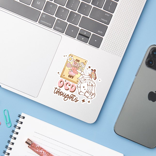 Adesivo Conscientização da Saúde Mental "Desligando o TOC" (Notebook com iPhone)