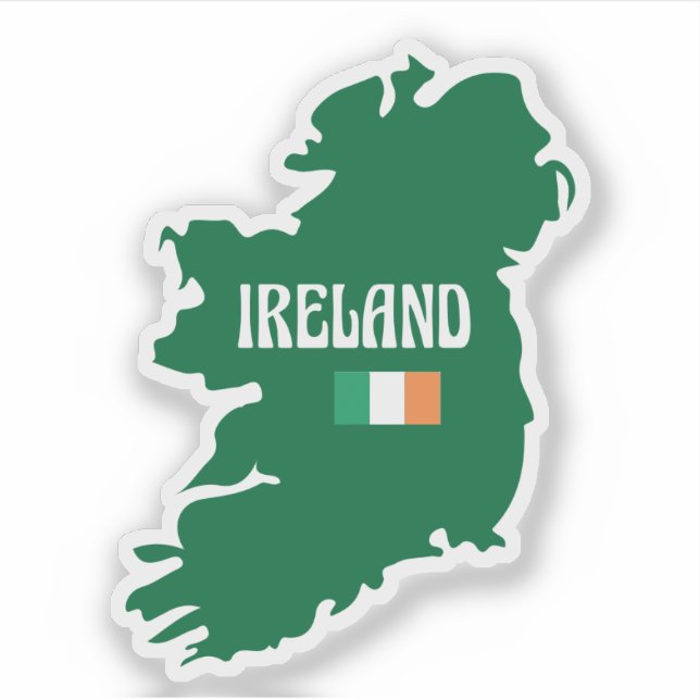 Adesivo Contorno do mapa da Irlanda com nome e bandeira (Frente)