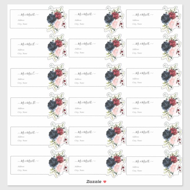 Adesivo Convidad Transparente Endereço Rubor Burgundy Azul (Folha)