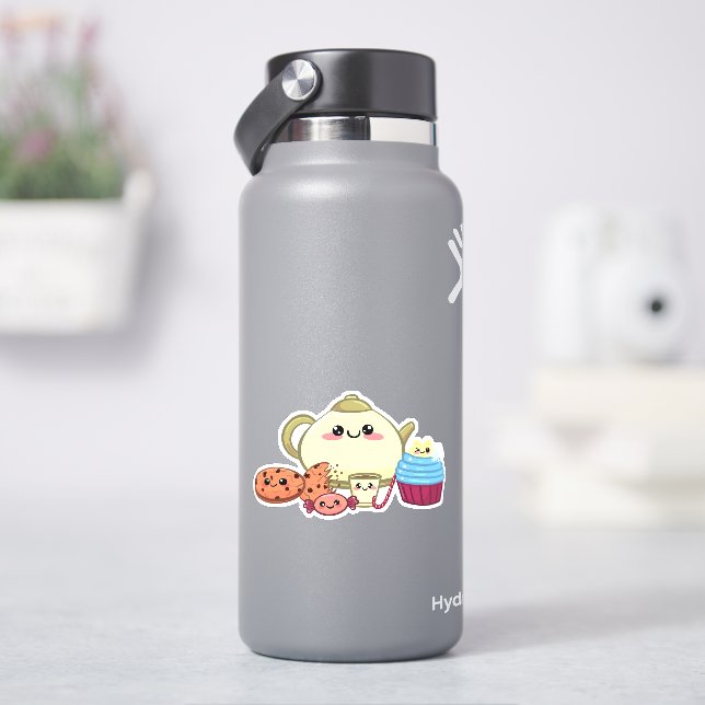 Adesivo cookies kawaii e hora de chá quente (HidroFlask)