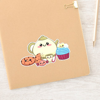 Adesivo cookies kawaii e hora do chá quente