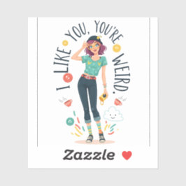 Adesivo Cool Weird Girl Illustration I Like You Quirky 