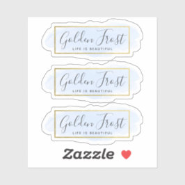 Adesivo Cor de água azul clara e logotipo Dourado moderno