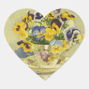Adesivo Coração 1187 Pansies no Teacup