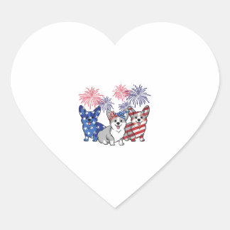 Adesivo Coração 4 De Julho Bandeira Americana Corgi, Cão Patriótic