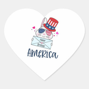 Adesivo Coração 4 de julho Rabbit com USA Flag Sun Glass