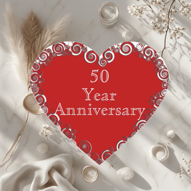 Adesivo Coração 50 Year Anniversary Milestone Romantic Modern  (50 Year Anniversary Milestone Romantic Modern Heart Sticker)