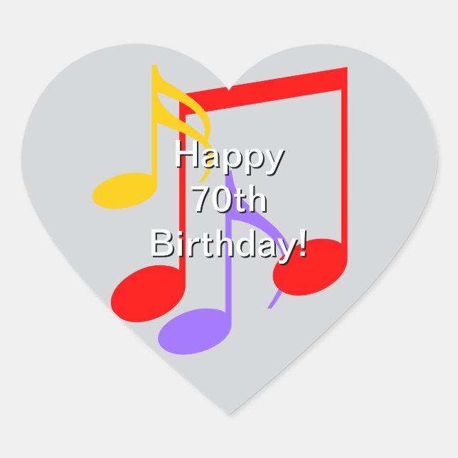 Adesivo Coração 70th Birthday Music Notes  Heart Sticker (Frente)
