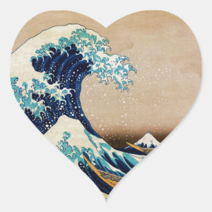 Adesivo Coração A grande onda pelo japonês do vintage de Hokusai