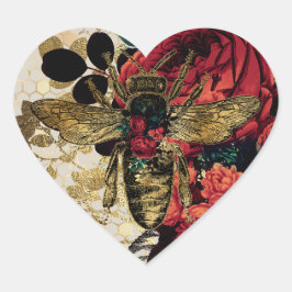 Adesivo Coração Abelhas e Rosas góticos