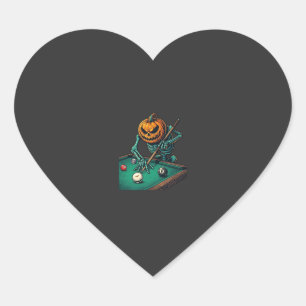 Adesivo Coração Abóbora de Halloween Esqueleto Jogando Bilhar