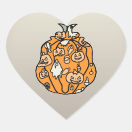 Adesivo Coração Abóboras retrô assustam e os doces de Halloween