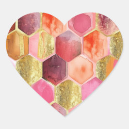 Adesivo Coração Abstrato Dourado Rosa Pêssego