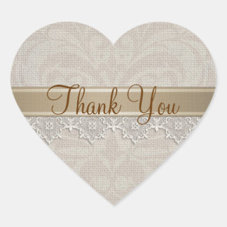 Adesivo Coração Adorável Lace & Burlap Chic Obrigado Heart Sticker