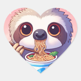 Adesivo Coração Adorável Sloth Eating Ramen