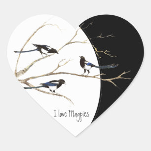 Adesivo Coração Adoro Magpies, Watercolor Magpie Family Heart