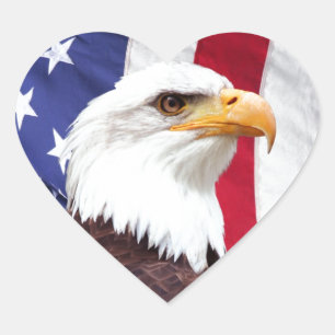 Adesivo Coração Águia-careca e Bandeira Americana