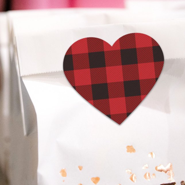 Adesivo Coração Algodão primitivo Lumberjack Xadrez de búfalo verm (Primitive Cottage Red buffalo Plaid lumberjack Heart Sticker)