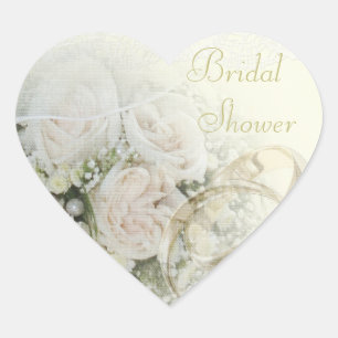 Adesivo Coração Alianças de casamento, rosas & chá de panela do