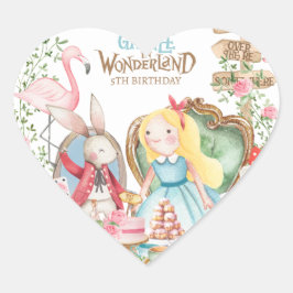 Adesivo Coração Alice Adventures em Woderland Birthday Tea Party