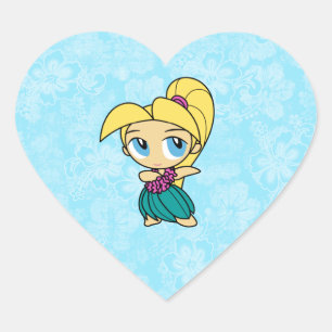 Adesivo Coração Aloha Honys Hula Girl Hibiscus Stickers