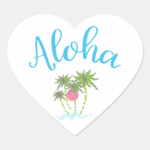 Adesivo Coração Aloha praia estilo havaiano verão